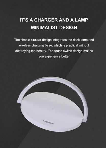 Stevvex wireless charger LED night light desk lamp with circular base and curved arc handle on Tampa Home & Garden Store