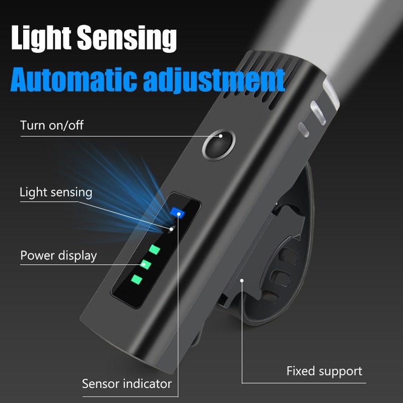 Stevvex bike light set USB rechargeable front and rear with auto light sensing on Tampa Home & Garden Store