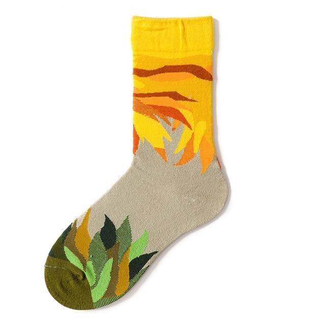 Stevvex crew socks with abstract oil painting motif in yellow and orange, pure cotton on Tampa Home & Garden Store