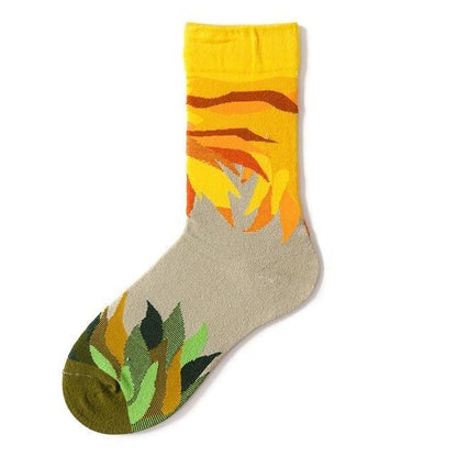 Stevvex crew socks with abstract oil painting motif in yellow and orange, pure cotton on Tampa Home & Garden Store