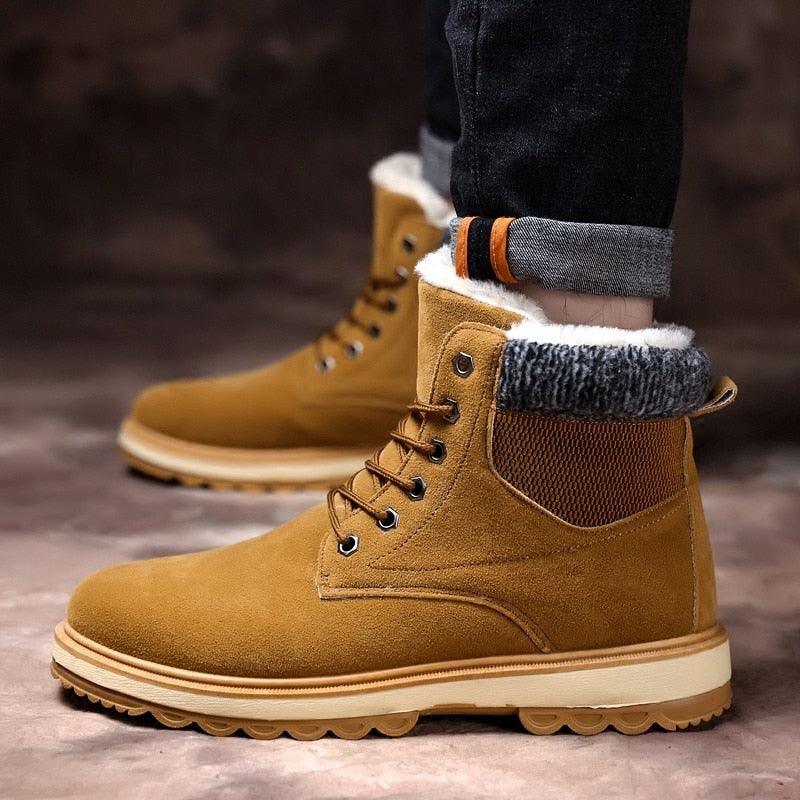 Stevvex warm fur lined winter boots tan suede with knit cuff waterproof snow footwear on Tampa Home & Garden Store