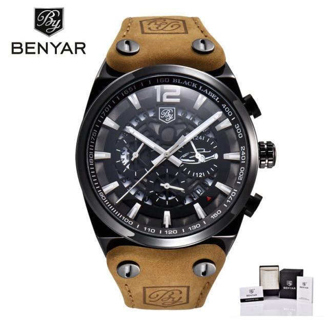 Stevvex ST441HKU69 mens military analog chronograph watch with tan leather strap and black dial on Tampa Home & Garden Store