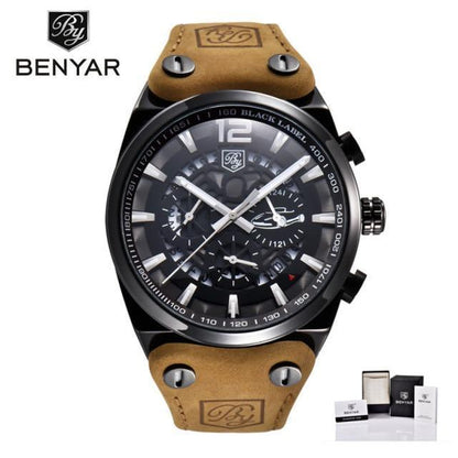Stevvex ST441HKU69 mens military analog chronograph watch with tan leather strap and black dial on Tampa Home & Garden Store