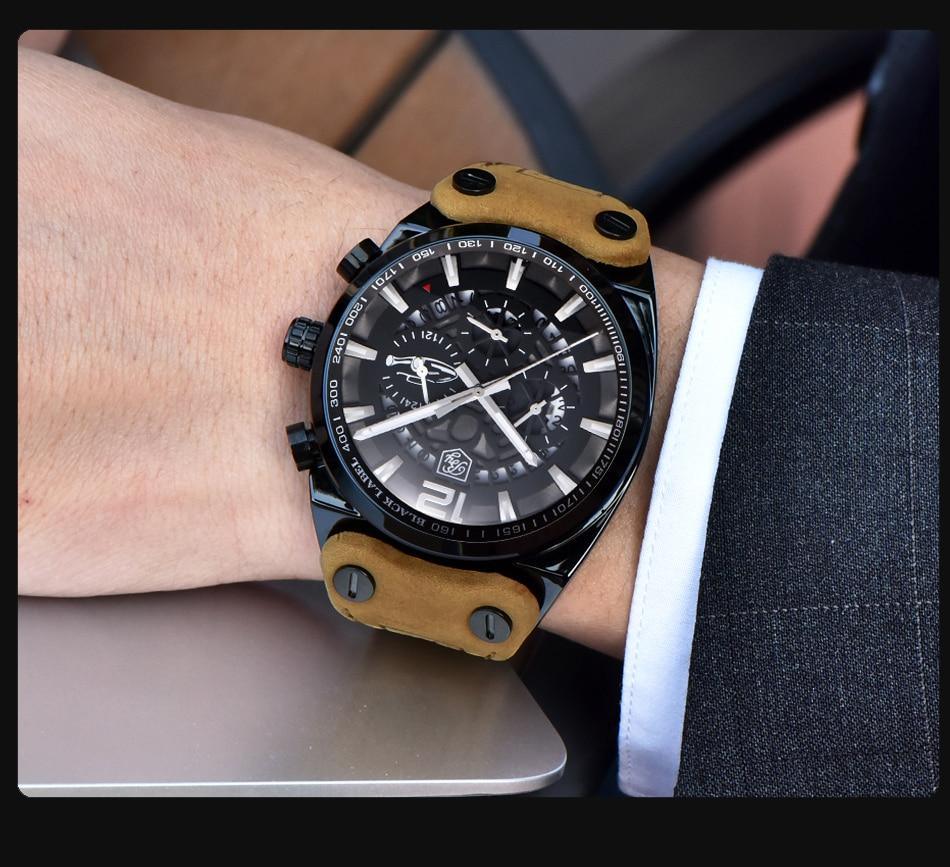 Stevvex ST441HKU69 analog chronograph watch with black dial and tan genuine leather strap on Tampa Home & Garden Store
