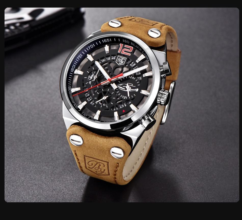 Stevvex men's military analog chronograph watch with tan leather strap black dial on Tampa Home & Garden Store