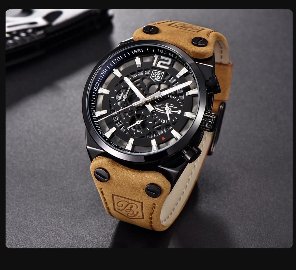 Stevvex men's analog chronograph watch with skeleton dial and tan leather strap on Tampa Home & Garden Store