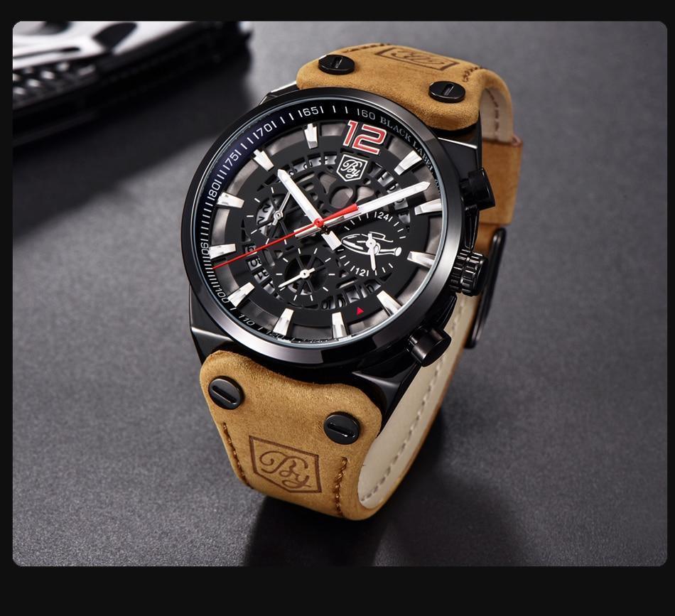 Mens Military Army Analog Chronograph Watch by Stevvex with tan leather strap on Tampa Home & Garden Store