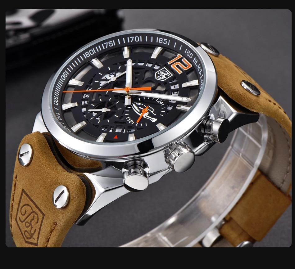Mens Stevvex ST441HKU69 analog chronograph watch with tan leather strap and skeleton dial on Tampa Home & Garden Store