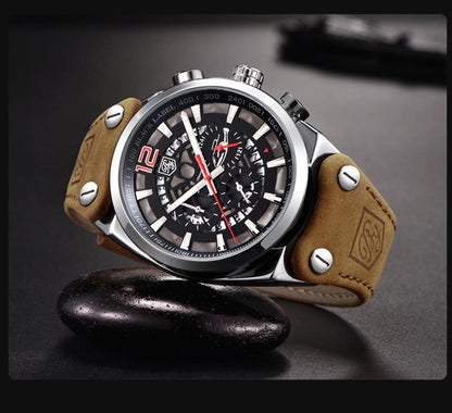 Mens Military Army analog chronograph watch by Stevvex with genuine leather strap on Tampa Home & Garden Store