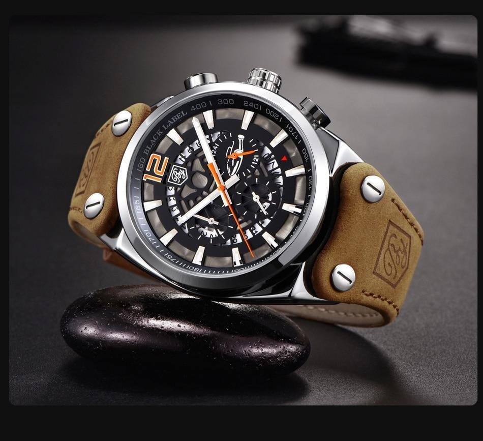 Stevvex men's military chronograph watch with tan leather strap and stainless steel case on Tampa Home & Garden Store