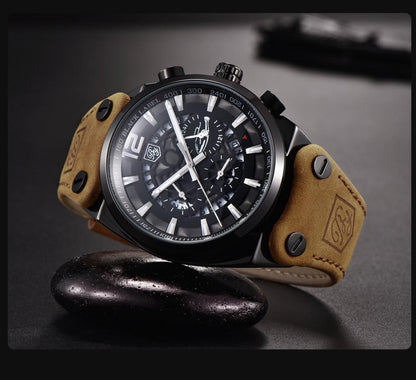 Stevvex ST441HKU69 analog chronograph watch with tan leather strap and skeleton dial on Tampa Home & Garden Store