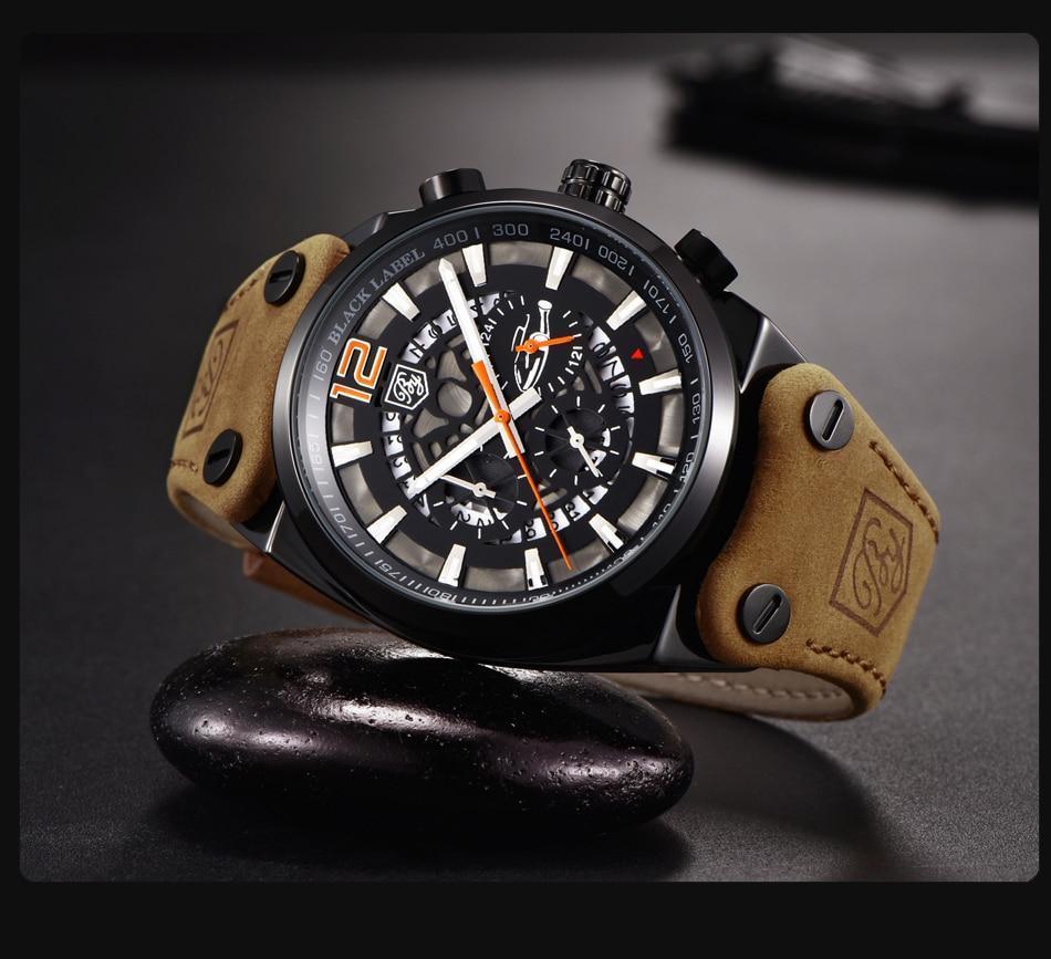Stevvex men's military analog chronograph watch with genuine leather strap, black dial on Tampa Home & Garden Store