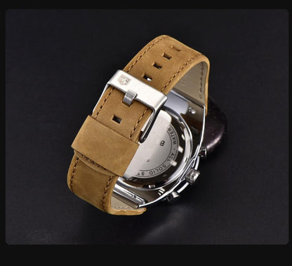 Stevvex ST441HKU69 men's chronograph watch with tan leather strap and stainless steel case on Tampa Home & Garden Store