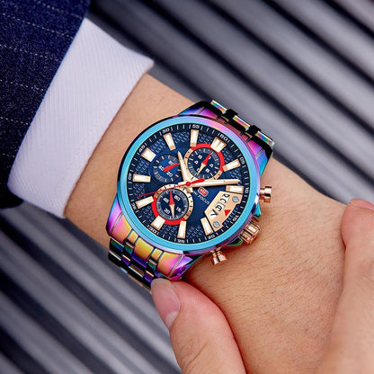 Sport quartz watch Stevvex rainbow stainless steel bracelet blue dial waterproof on Tampa Home & Garden Store