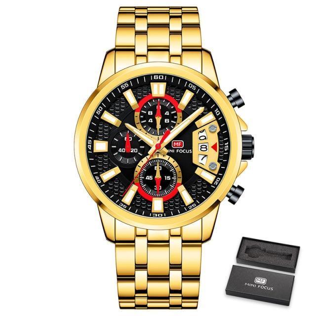 Sport multifunctional men's watch gold-tone stainless steel with black dial date Mini Focus on Tampa Home & Garden Store