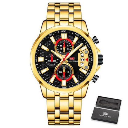 Sport multifunctional men's watch gold-tone stainless steel with black dial date Mini Focus on Tampa Home & Garden Store