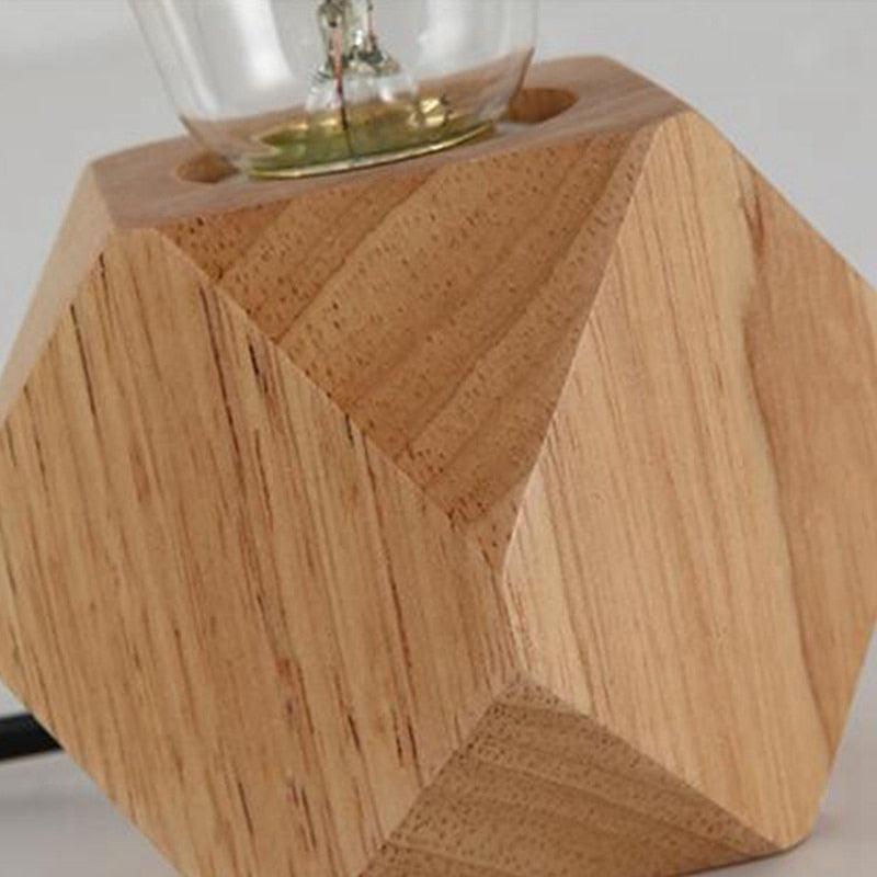 Wooden table lamp with faceted diamond base, natural wood finish, Stevvex E27 on Tampa Home & Garden Store