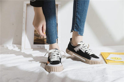 Womens Stevvex canvas sneakers, black and white striped low-cut trainers with beige sole on Tampa Home & Garden Store