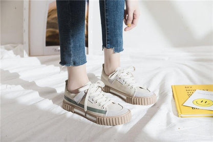 Stevvex women's canvas sneakers 1 pair beige with green stripe low-cut vulcanized style on Tampa Home & Garden Store