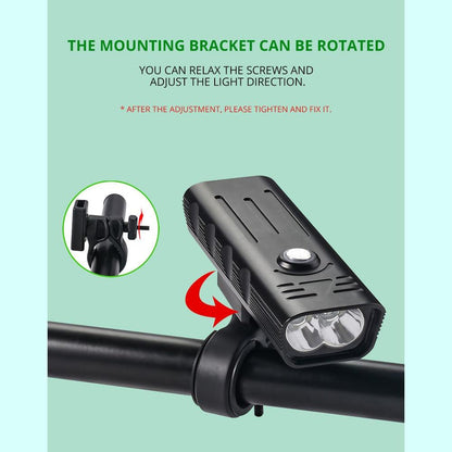 Bike front headlamp Stevvex, USB rechargeable, 10000mAh, 5000lm, 3 modes, handlebar mount on Tampa Home & Garden Store