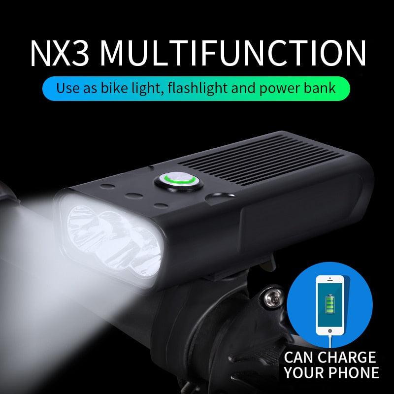 Stevvex NX3 bike light set black USB rechargeable 10000mAh front and rear lights on Tampa Home & Garden Store