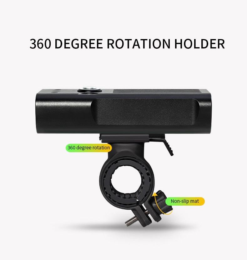 Black bicycle light mounting clamp with 360-degree rotation and non-slip mat on Tampa Home & Garden Store