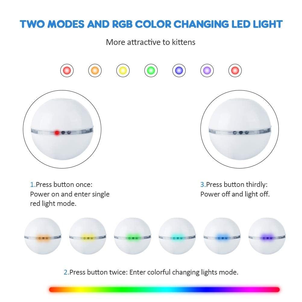 Stevvex Automatic Smart Cat Toy Ball set USB rechargeable self-rotating RGB LED lights on Tampa Home & Garden Store