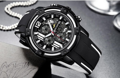 Stevvex black quartz watch with silicone strap, luminous hands on Tampa Home & Garden Store