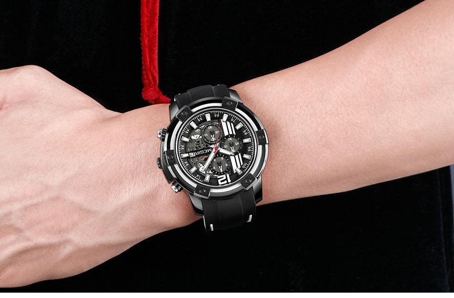 Stevvex men's black quartz chronograph wristwatch with silicone strap, luminous hands on Tampa Home & Garden Store