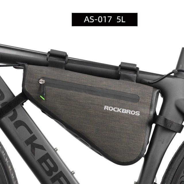 RockBros top tube bike frame bag, waterproof under-top-tube pouch in dark grey on Tampa Home & Garden Store