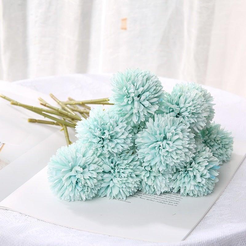 Silk flower bouquet Stevvex artificial light blue ball blooms multi-stem arrangement on Tampa Home & Garden Store