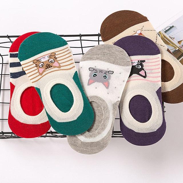 Ankle socks Stevvex 5-pair Harajuku animal set with cat panda dog rabbit designs in low-cut style on Tampa Home & Garden Store