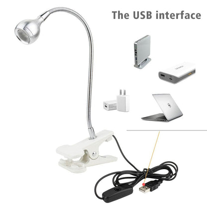 Stevvex USB LED desk lamp with clip, flexible silver gooseneck and white clamp base on Tampa Home & Garden Store