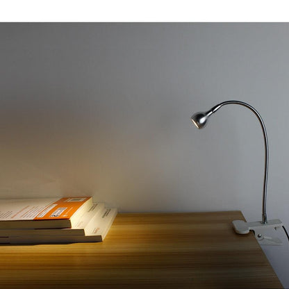 USB LED Desk Lamp with Clip, flexible gooseneck, metal finish, lights books on a wooden desk on Tampa Home & Garden Store