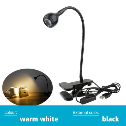 USB LED Desk Lamp With Clip by Stevvex, black color, flexible gooseneck, warm white light on Tampa Home & Garden Store