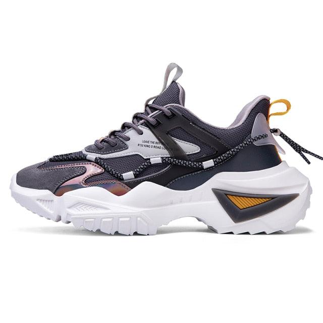 Mens Stevvex chunky sneakers with height-increasing thick sole, grey/black mesh upper on Tampa Home & Garden Store