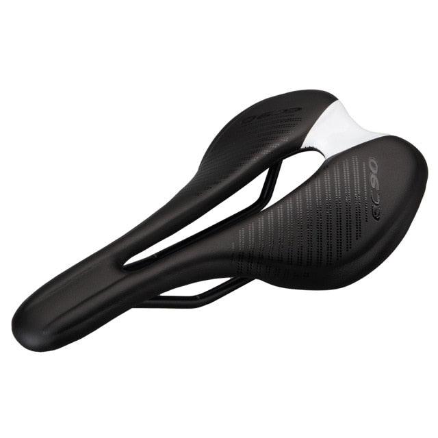 Road bike saddle Stevvex PU ultralight breathable black cutout seat with white accents on Tampa Home & Garden Store