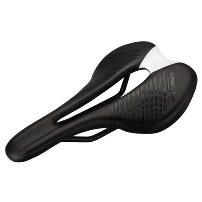 Road bike saddle Stevvex PU ultralight breathable black cutout seat with white accents on Tampa Home & Garden Store