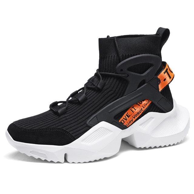 Stevvex men's black mesh sneakers with white chunky sole, breathable casual athletic on Tampa Home & Garden Store