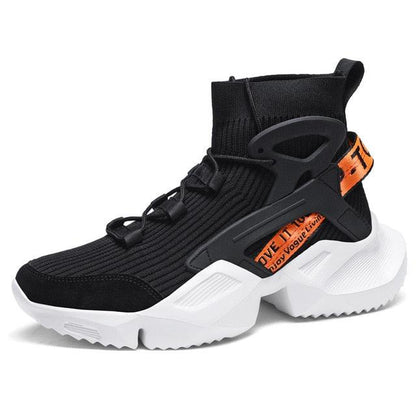 Stevvex men's black mesh sneakers with white chunky sole, breathable casual athletic on Tampa Home & Garden Store