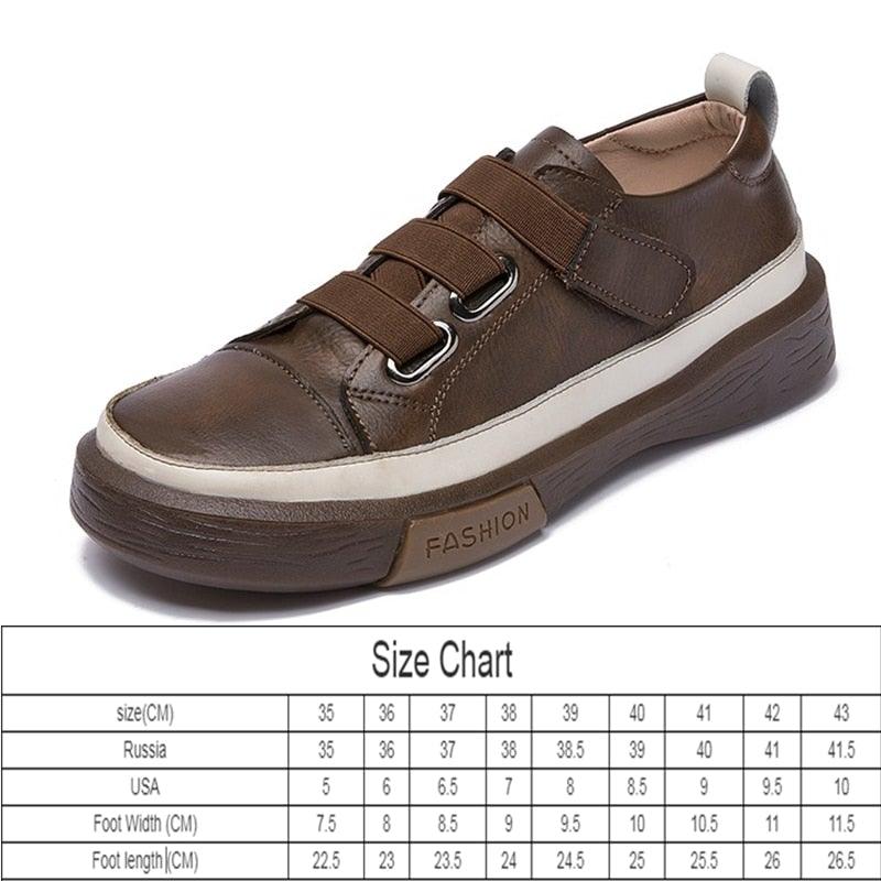 Luxury genuine leather women's sneakers with three Velcro straps, brown flats Stevvex on Tampa Home & Garden Store
