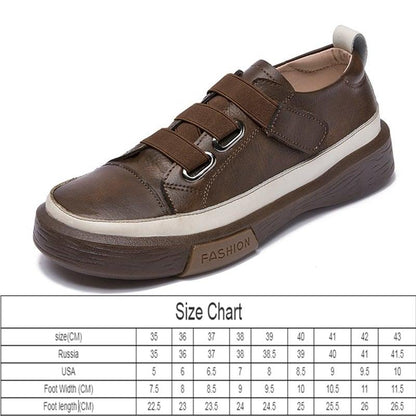 Luxury genuine leather women's sneakers with three Velcro straps, brown flats Stevvex on Tampa Home & Garden Store