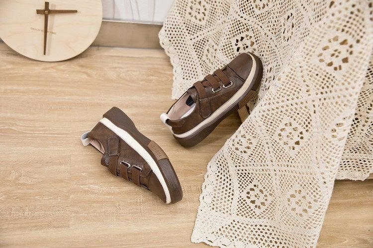 Stevvex women's brown genuine leather sneakers pair with white sole and lace-up design on Tampa Home & Garden Store