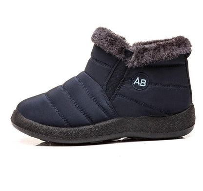 Stevvex women's waterproof slip-on snow boot navy fur-lined ankle boot AB patch on Tampa Home & Garden Store