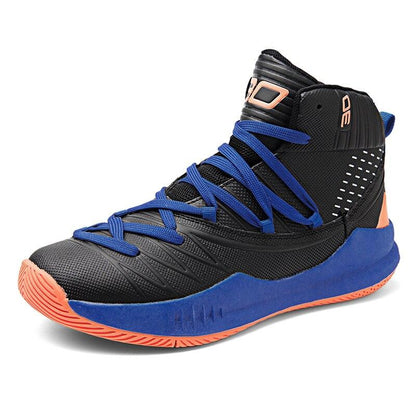 Stevvex basketball shoes high-top black with blue laces, cushioned midsole, blue outsole on Tampa Home & Garden Store