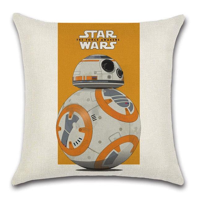 Throw pillow cover with Star Wars BB-8 robot pattern on orange panel for sofa on Tampa Home & Garden Store