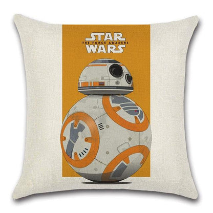Throw pillow cover with Star Wars BB-8 robot pattern on orange panel for sofa on Tampa Home & Garden Store