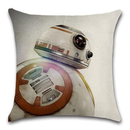 Throw pillow cover with BB-8 style robot illustration on polyester-linen Stevvex on Tampa Home & Garden Store