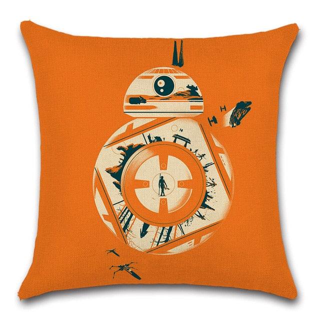 Throw pillow cover orange cartoon robot with robotic dog design, Stevvex polyester-linen cushion on Tampa Home & Garden Store