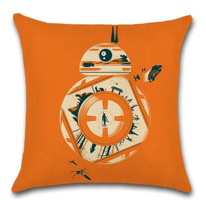 Throw pillow cover orange cartoon robot with robotic dog design, Stevvex polyester-linen cushion on Tampa Home & Garden Store
